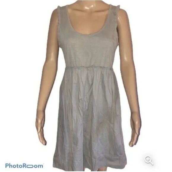 J. Crew Gray Sleeveless Raw Ruffle Trim Lightweight Cotton Summer Dress Sz Small - Picture 2 of 10